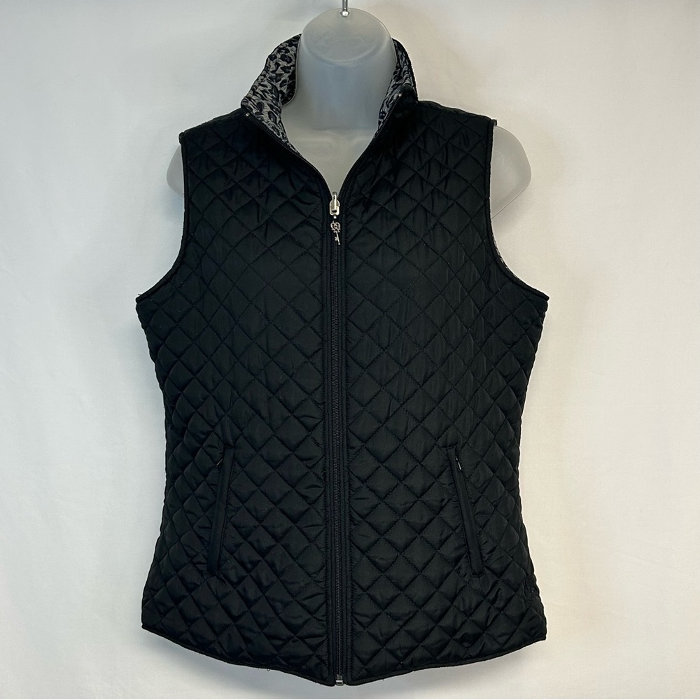 Womens Quilted Animal Print Vest Size M Reversible Full Zip Pockets Gorpcore - Picture 3 of 12